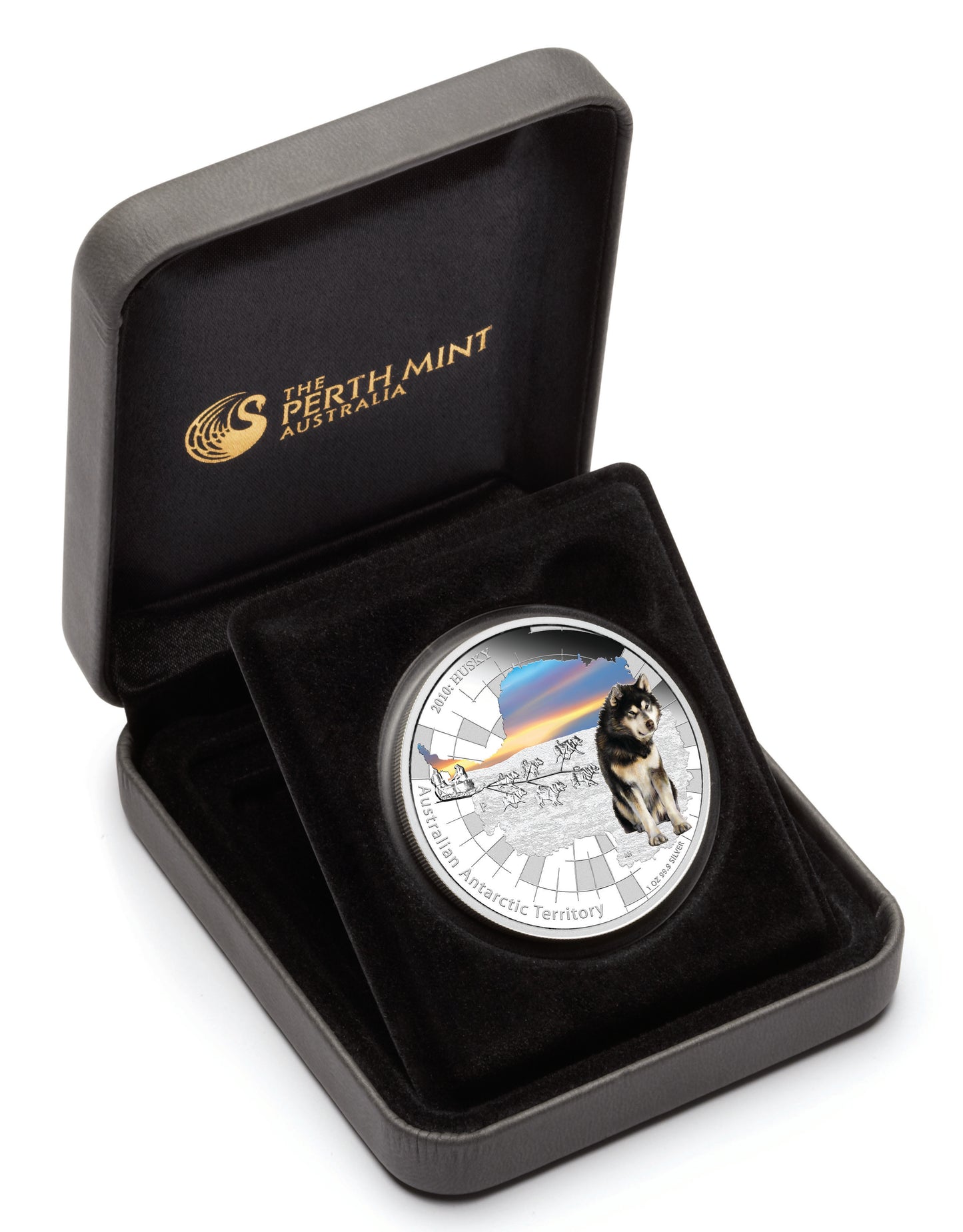 2010 $1 Australian Antarctic Territory Husky 1oz Silver Coloured Proof Coin