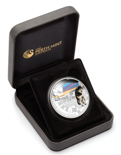 2010 $1 Australian Antarctic Territory Husky 1oz Silver Coloured Proof Coin
