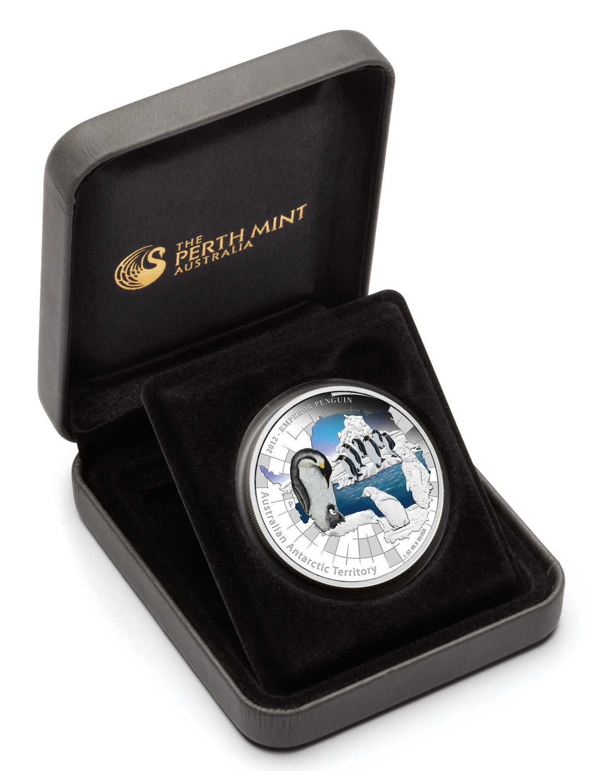 2012 $1 Australian Antarctic Territory Emperor Penguin 1oz Silver Coloured Proof Coin