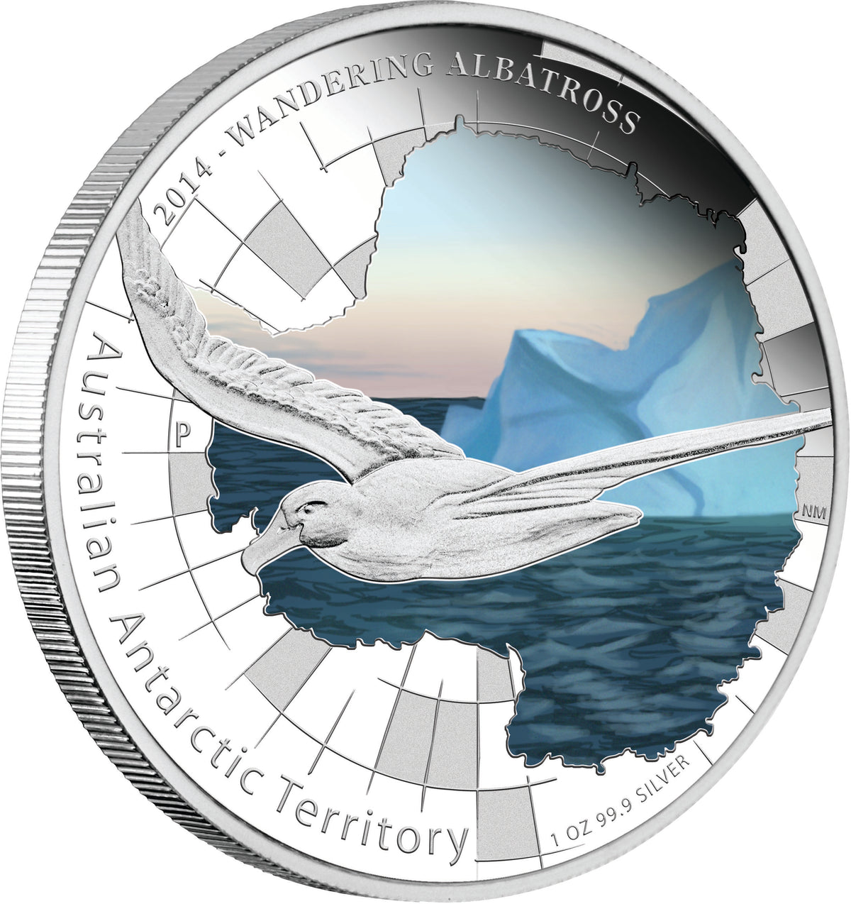 2014 $1 Australian Antarctic Territory Wandering Albatross 1oz Silver Coloured Proof Coin