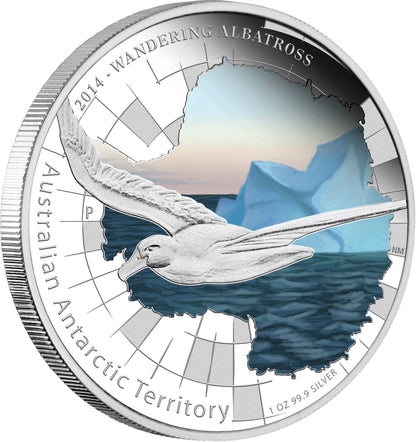 2014 $1 Australian Antarctic Territory Wandering Albatross 1oz Silver Coloured Proof Coin