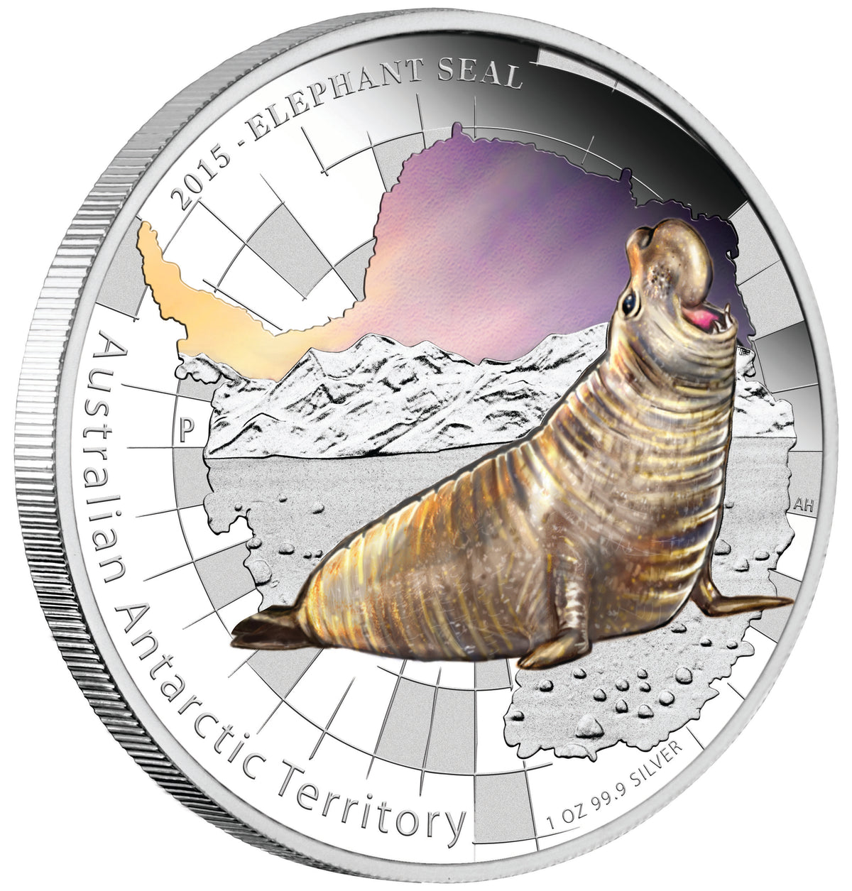 2015 $1 Australian Antarctic Territory Elephant Seal 1oz Silver Coloured Proof Coin