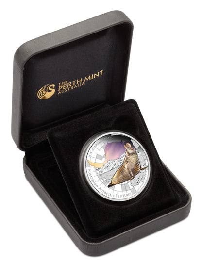 2015 $1 Australian Antarctic Territory Elephant Seal 1oz Silver Coloured Proof Coin