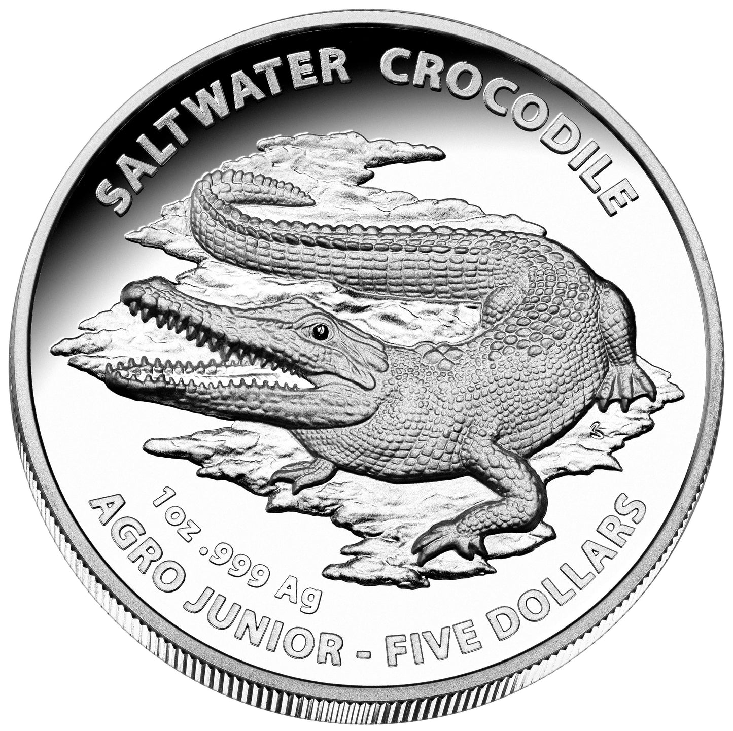 2015 $5 Australian Saltwater Crocodiles Agro Jr. 1oz Silver High Relief Proof Coin