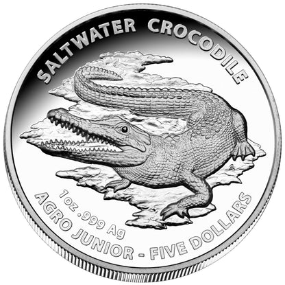 2015 $5 Australian Saltwater Crocodiles Agro Jr. 1oz Silver High Relief Proof Coin
