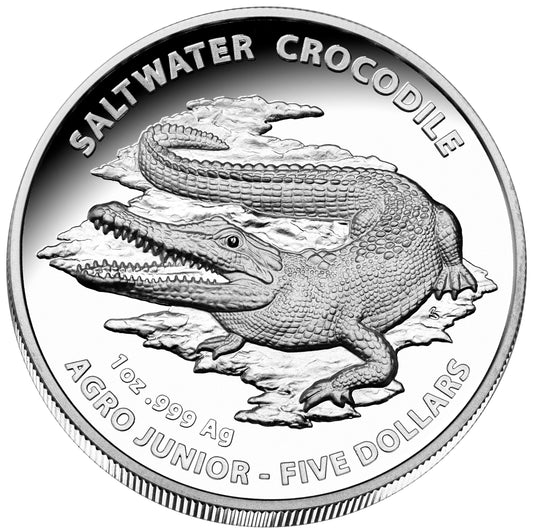 2015 $5 Australian Saltwater Crocodiles Agro Jr. 1oz Silver High Relief Proof Coin