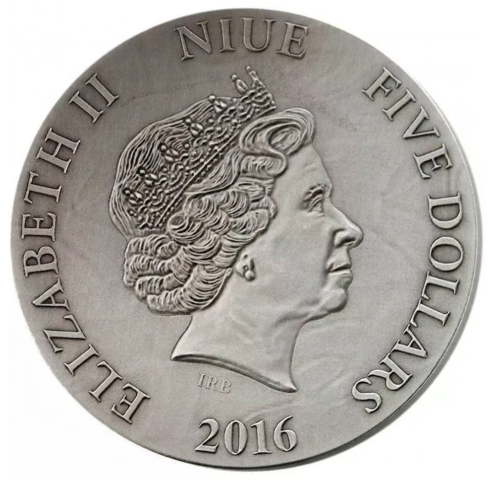 Niue 2016 $5 The Choir of Angels Metatron with Green Aventurine Gemstone Silver Antiqued Coin