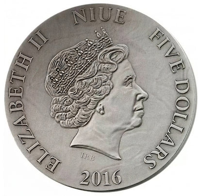 Niue 2016 $5 The Choir of Angels Metatron with Green Aventurine Gemstone Silver Antiqued Coin