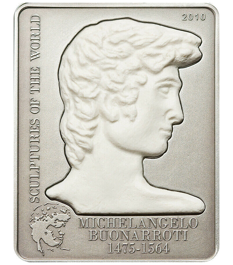 Cook Islands 2010 $5 Sculptures of The World Michelangelo David Silver Antiqued Coin