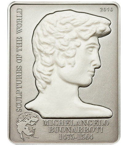 Cook Islands 2010 $5 Sculptures of The World Michelangelo David Silver Antiqued Coin