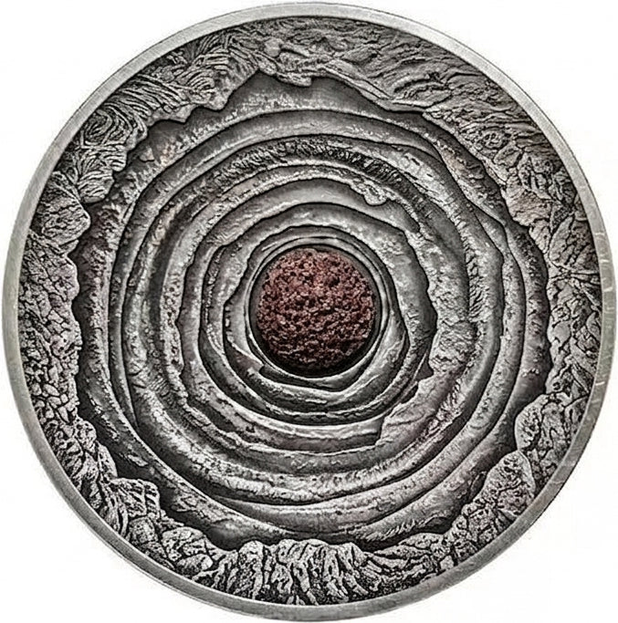Niue 2014 $2 Volcano Erta Ale with Lava Inset 1oz Silver Antiqued Coin
