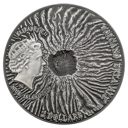 Niue 2014 $2 Volcano Erta Ale with Lava Inset 1oz Silver Antiqued Coin