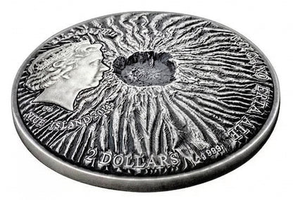 Niue 2014 $2 Volcano Erta Ale with Lava Inset 1oz Silver Antiqued Coin
