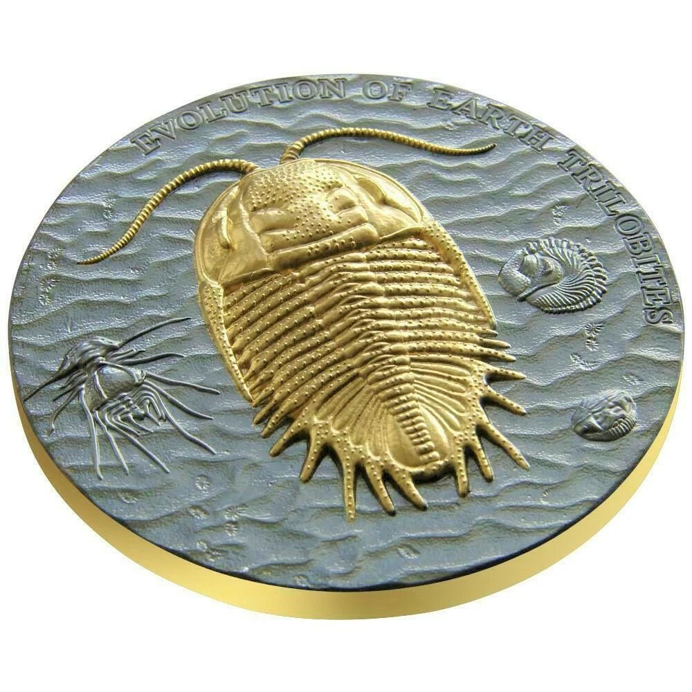 Niue 2016 $2 Evolution of Earth Trilobites Ruthenium and Selectively Gold Plated 2oz Silver Coin