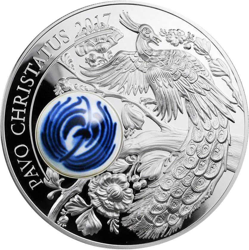 Cook Islands 2017 $10 Peacock Pavo Christatus with Royal Delft Earthenware Insert Silver Proof Coin