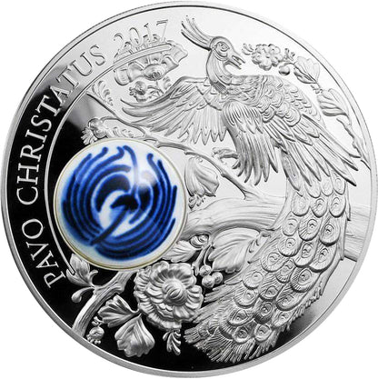 Cook Islands 2017 $10 Peacock Pavo Christatus with Royal Delft Earthenware Insert Silver Proof Coin