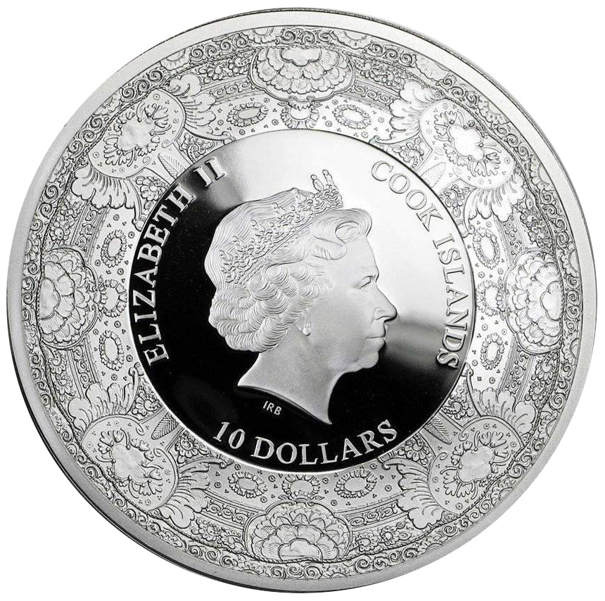 Cook Islands 2017 $10 Peacock Pavo Christatus with Royal Delft Earthenware Insert Silver Proof Coin