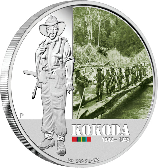 2012 $1 Famous Battles In Australian History Kokoda 1oz Silver Coloured Proof Coin