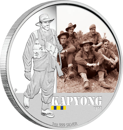 2012 $1 Famous Battles In Australian History Kapyong 1oz Silver Coloured Proof Coin