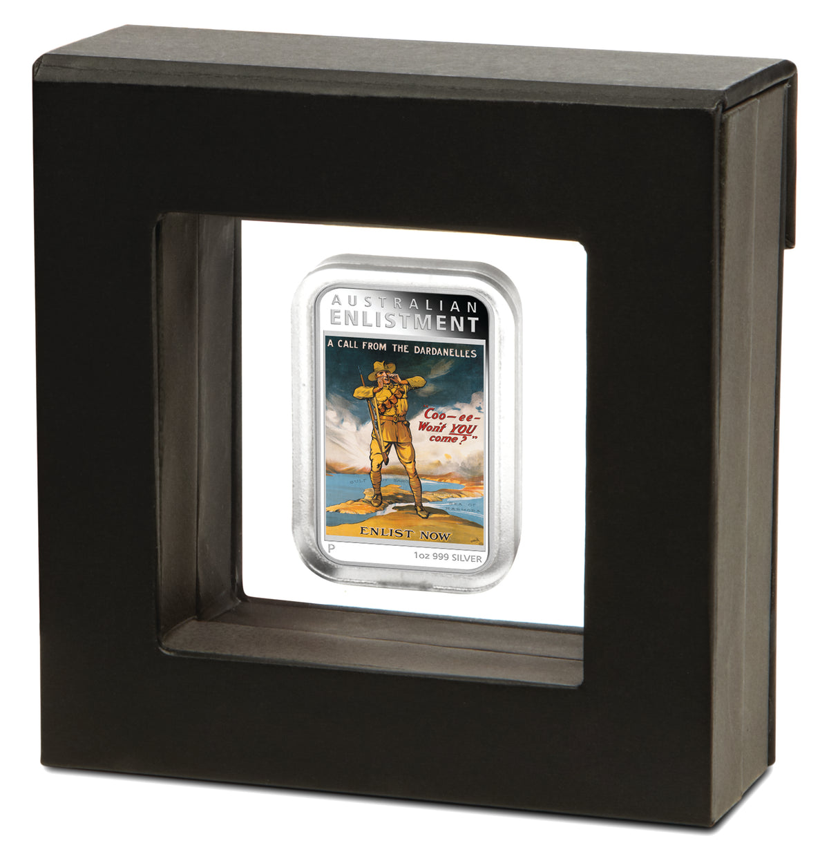 2014 $1 Australian Posters of World War I Enlistment 1oz Silver Coloured Proof Rectangle Shaped Coin