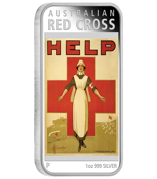 2015 $1 Australian Posters of World War I Red Cross 1oz Silver Coloured Proof Rectangle Shaped Coin