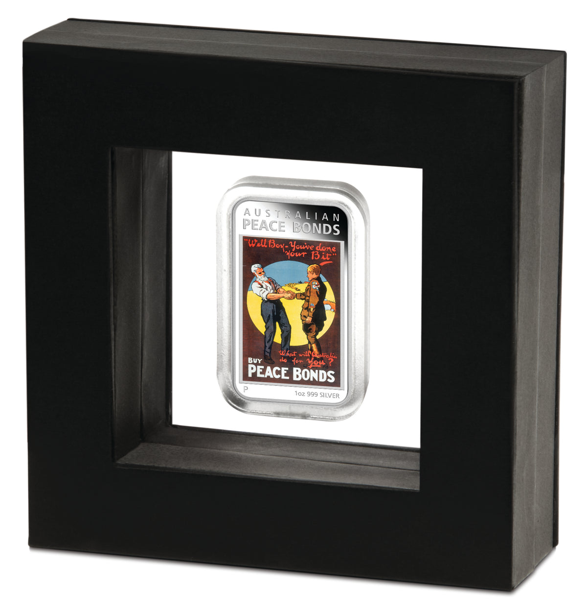 2018 $1 Australian Posters of World War I Peace Bonds 1oz Silver Coloured Proof Rectangle Shaped Coin