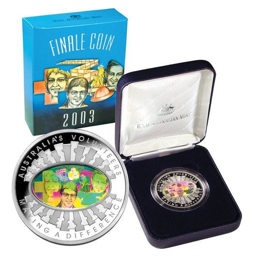 2003 $5 Finale Australia's Volunteers 1oz Silver Hologram Proof Coin