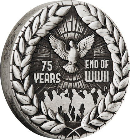 2020 $2 Commemorating The 75th Anniversary of The End of World War II 2oz Silver Antiqued Coin