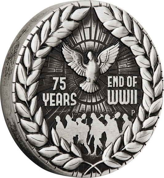 2020 $2 Commemorating The 75th Anniversary of The End of World War II 2oz Silver Antiqued Coin