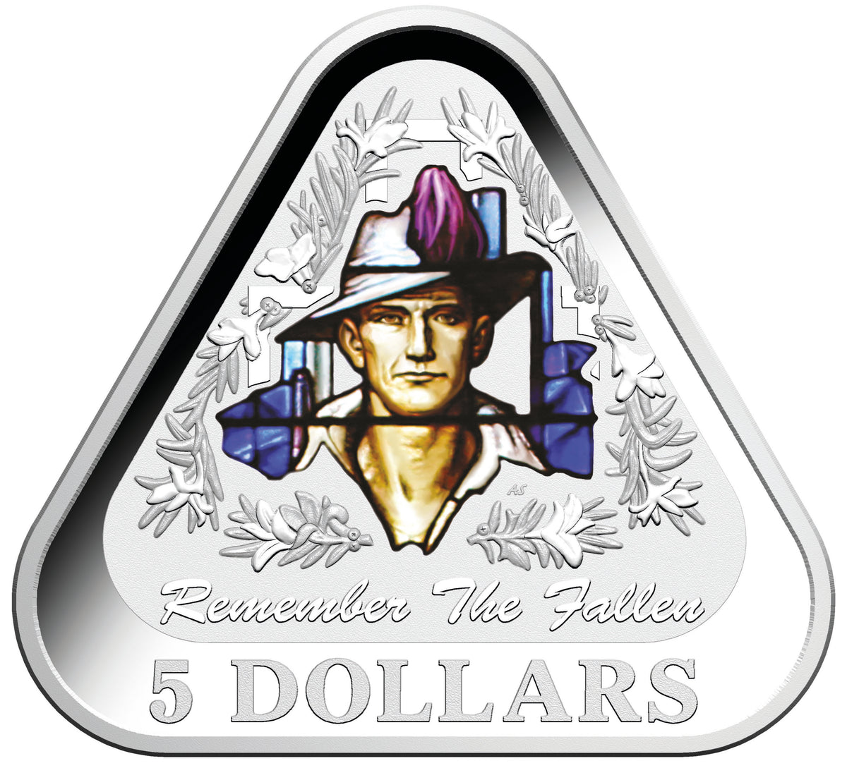 2016 $5 Remember The Fallen Silver Coloured Proof Triangle Shaped Coin