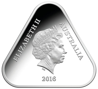 2016 $5 Remember The Fallen Silver Coloured Proof Triangle Shaped Coin