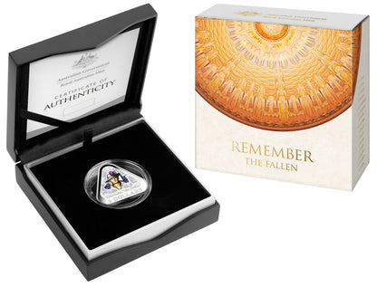 2016 $5 Remember The Fallen Silver Coloured Proof Triangle Shaped Coin