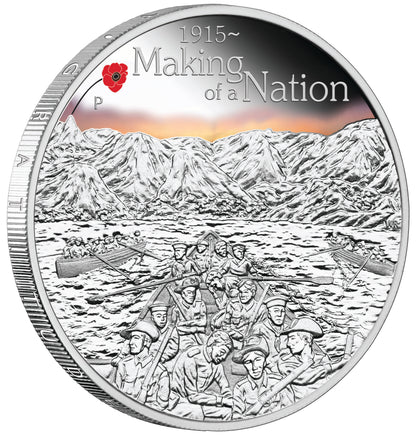 2015 $1 The ANZAC Spirit 100th Anniversary Making of A Nation 1oz Silver Coloured Proof Coin