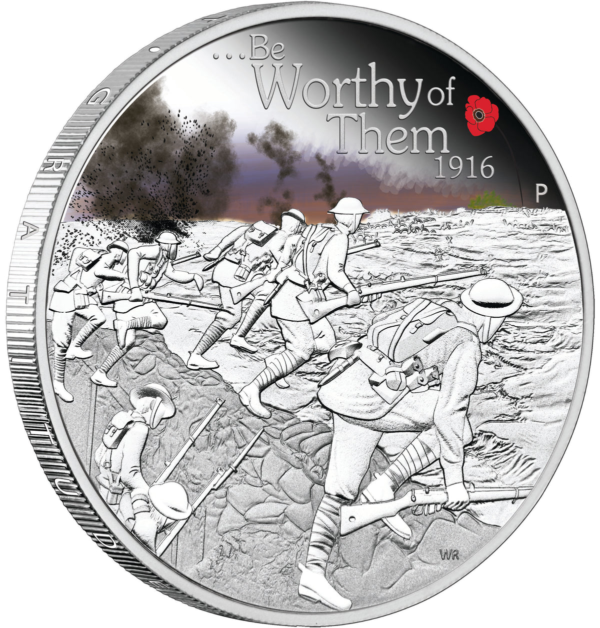 2016 $1 The ANZAC Spirit 100th Anniversary Be Worthy of Them 1oz Silver Coloured Proof Coin