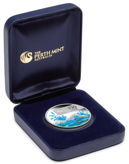 2009 $1 Swimming Australia Celebrating 100 Years of Excellence 1oz Silver Coloured Proof Coin