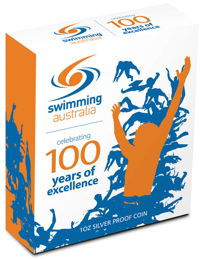 2009 $1 Swimming Australia Celebrating 100 Years of Excellence 1oz Silver Coloured Proof Coin