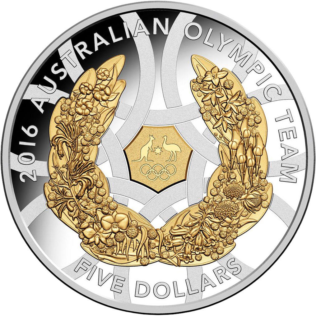 2016 $5 Australian Olympic Team Selectively Gold Plated 1oz Silver Proof Coin