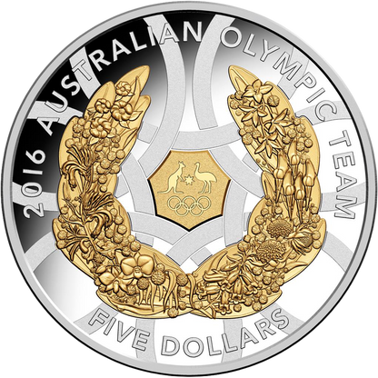 2016 $5 Australian Olympic Team Selectively Gold Plated 1oz Silver Proof Coin
