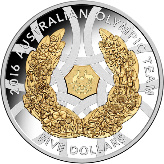 2016 $5 Australian Olympic Team Selectively Gold Plated 1oz Silver Proof Coin