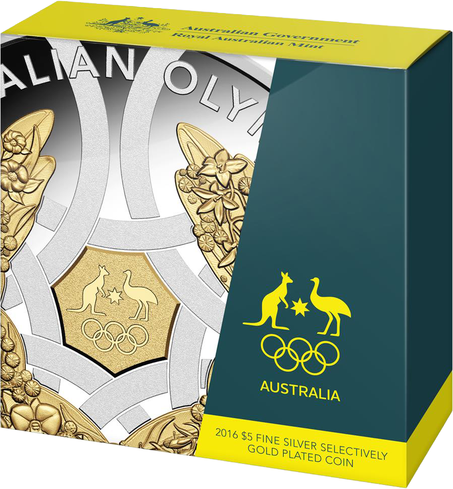2016 $5 Australian Olympic Team Selectively Gold Plated 1oz Silver Proof Coin