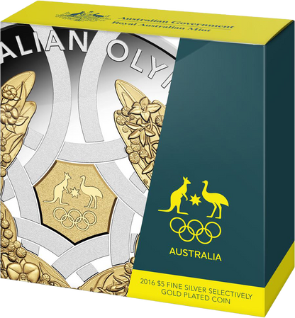 2016 $5 Australian Olympic Team Selectively Gold Plated 1oz Silver Proof Coin
