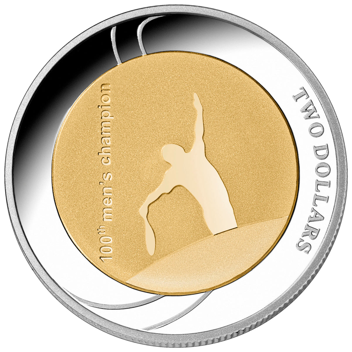 2012 $2 Australian Open 100th Men's Champion Selectively Gold Plated 1oz Silver Proof Coin