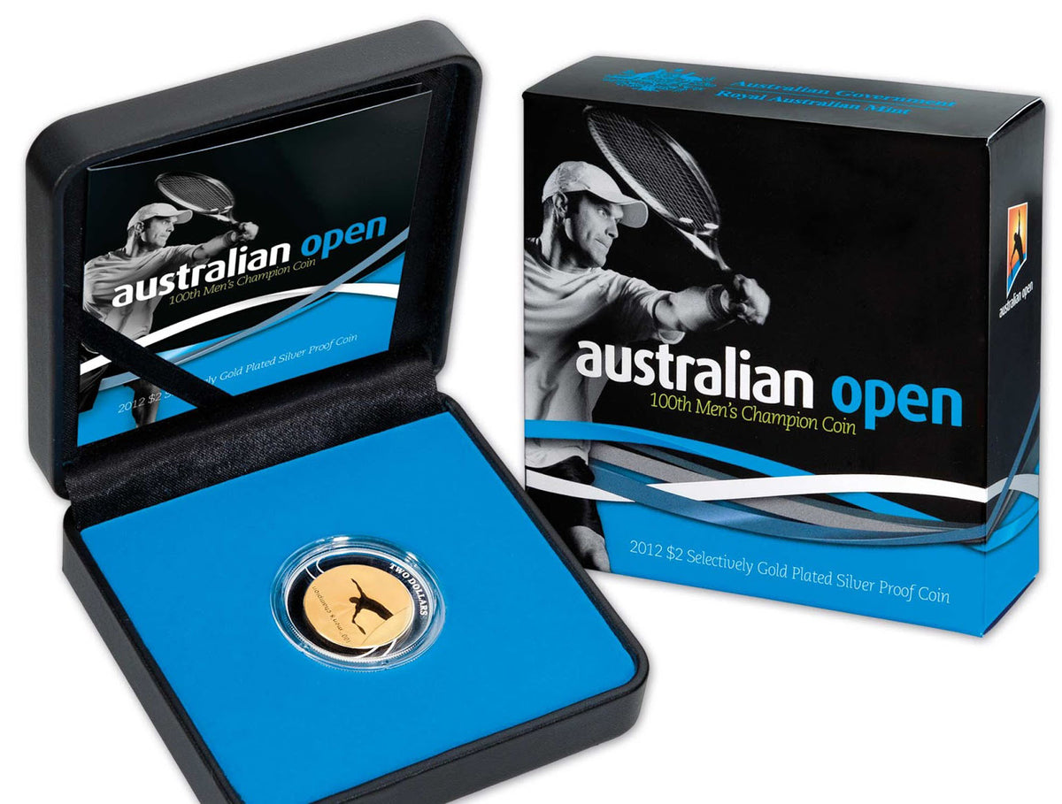 2012 $2 Australian Open 100th Men's Champion Selectively Gold Plated 1oz Silver Proof Coin
