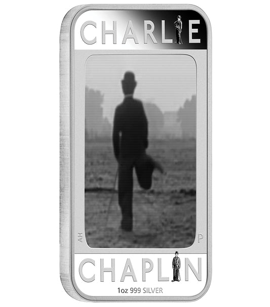 Tuvalu 2014 $1 Charlie Chaplin 100 Years of Laughter 1oz Silver Lenticular Proof Rectangle Shaped Coin