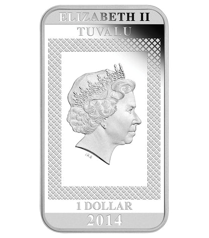 Tuvalu 2014 $1 Charlie Chaplin 100 Years of Laughter 1oz Silver Lenticular Proof Rectangle Shaped Coin