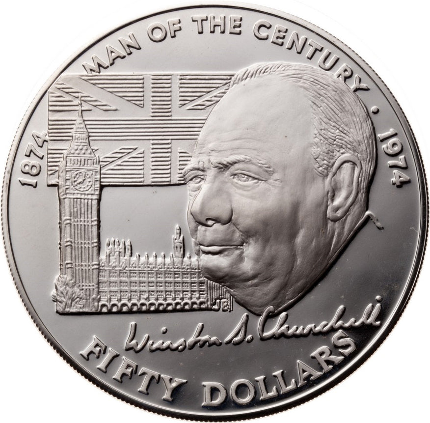 Cook Islands 1974 $50 The Centenary of Sir Winston Churchill Silver Proof Coin