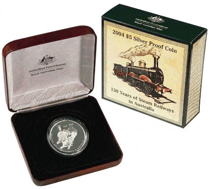 2004 $5 150 Years of Steam Railways In Australia 1oz Silver Proof Coin