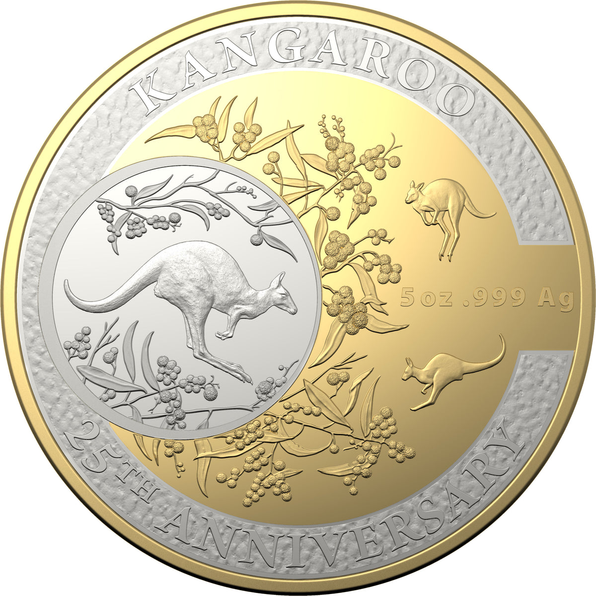 2018 $10 25th Anniversary of The Kangaroo Series Selectively Gold Plated 5oz Silver Proof Coin