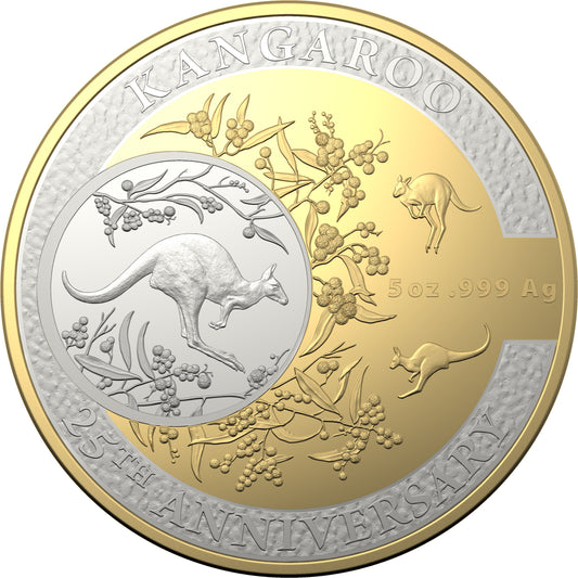 2018 $10 25th Anniversary of The Kangaroo Series Selectively Gold Plated 5oz Silver Proof Coin