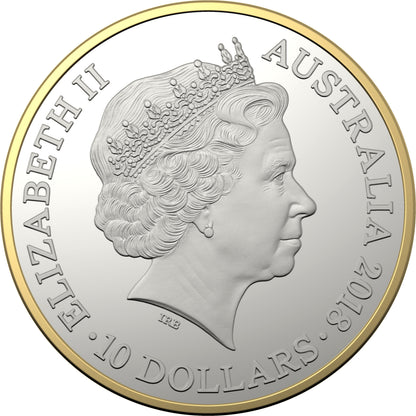 2018 $10 25th Anniversary of The Kangaroo Series Selectively Gold Plated 5oz Silver Proof Coin